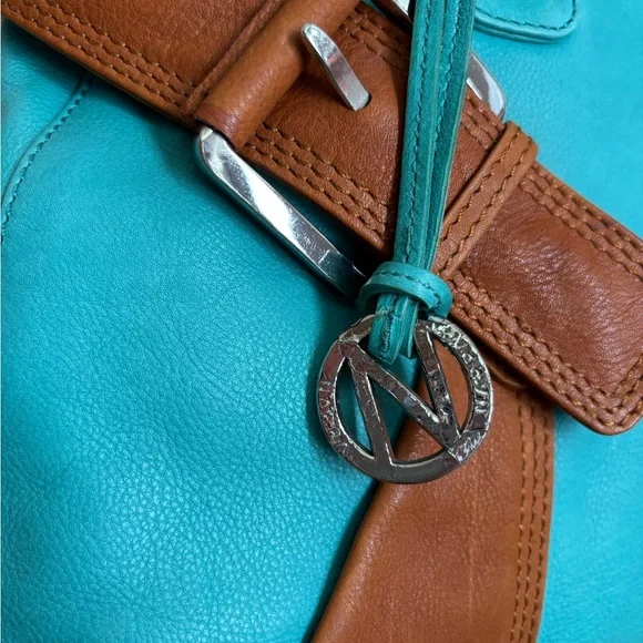 Aqua/Camel Leather Bag - NEW - Nappa Leather Handbag - Leather Purse - Picture 6 of 15